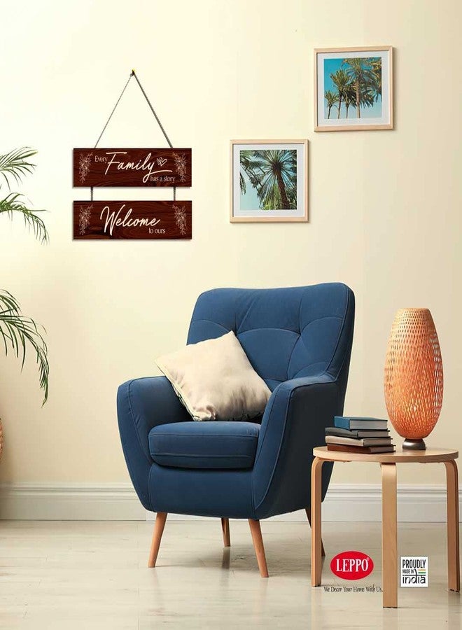 LEPPO Every Family Has A Story Welcome To Ours Wooden Wall Hanging Board Plaque Sign for Home Decoration Showpiece DL195 (7 X 10.5 inch) (Wood I Cream) - Image 2